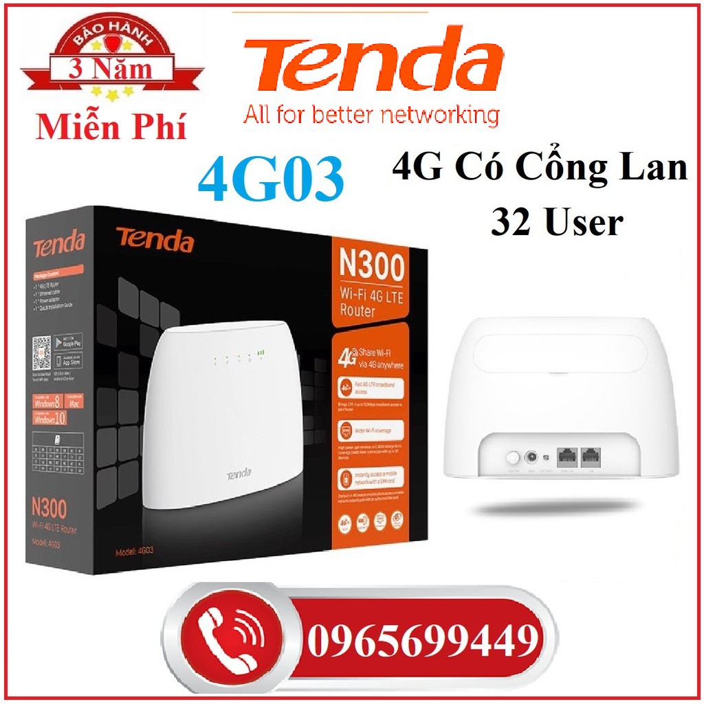 Bộ Phát Wifi 4G LTE Tenda 4G03 Chuẩn N300 Có Cổng Lan, Tenda 4G03 Tenda 4G180 Tenda 4G680 - Hàng Chính Hãng