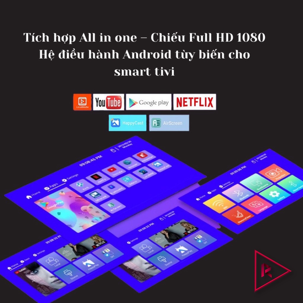 Máy chiếu tại nhà, Máy Chiếu Mini KAW - Full HD 1080P - Android - Bảo Hành 12 Tháng Chính Hãng