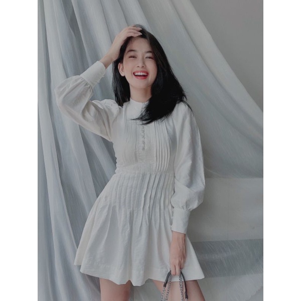 [HCM - Hỏa tốc] Đầm Váy Babydoll Tay Phồng Dài Xếp Ly Nút Ngực Màu Xanh Mint, Màu Trắng - BUNS STORE | BigBuy360 - bigbuy360.vn