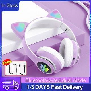 Tai Nghe Mèo Bluetooth không dây hồng tím tai mghe buletooth ko dây Chơi Game Hình Tai chụp tai có mic Đáng Yêu Kèm Phụ Kiện phụ kiện Tai led 🎧nữ trẻ em Cô gái cute Wireless bluetooh Gaming Headphone PC di động Gameming Headset cat ear tai nghr