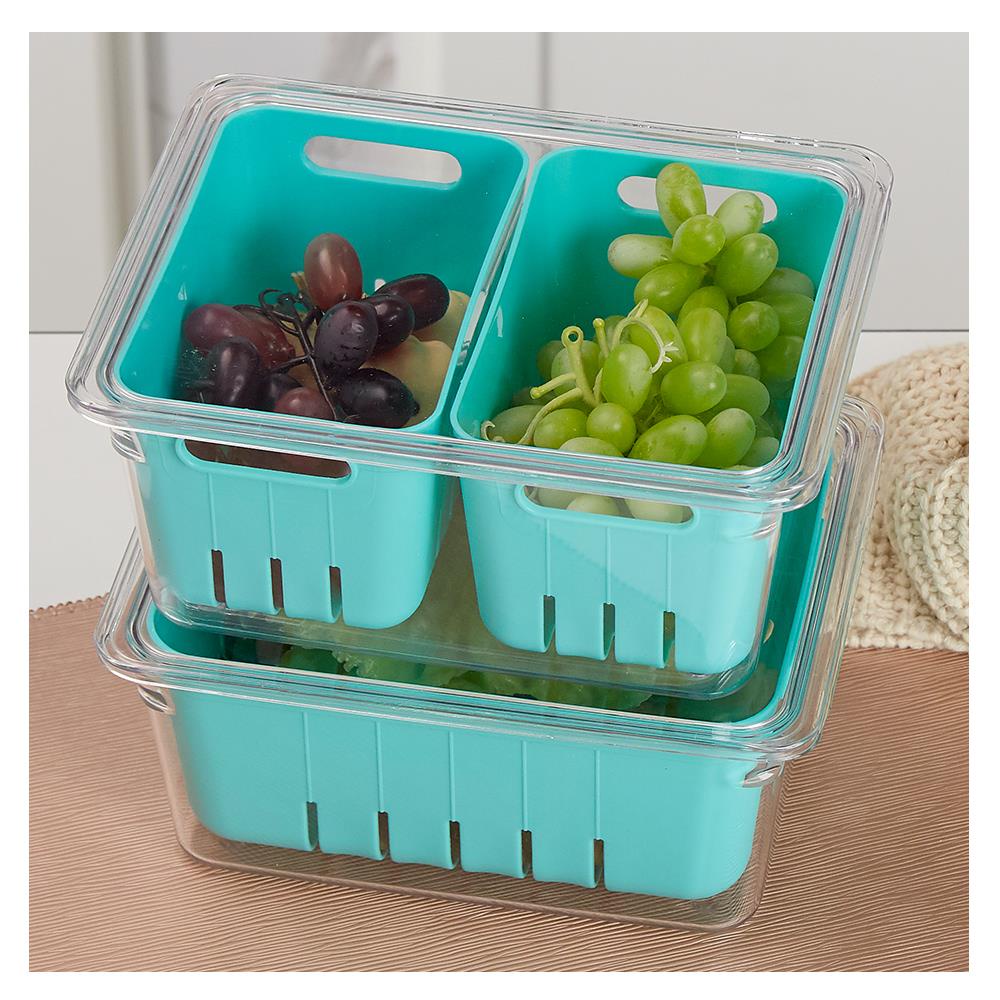 HomeBase KECH Hộp bảo quản tủ lạnh có nắp và 2 giỏ W22.4xD17.2xH9.9cm