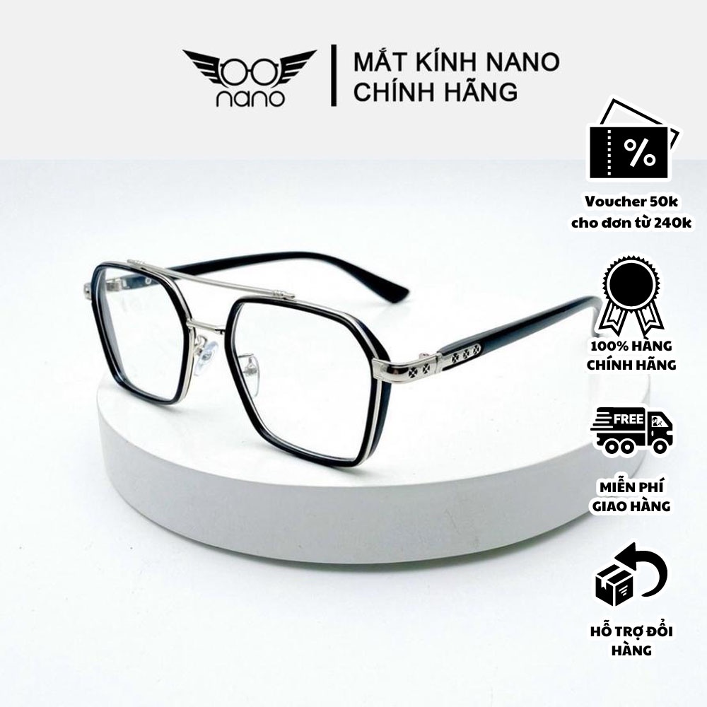 Gọng kính cận nữ nam, gọng kính vuông NANO Chrome Heart K0039 thời trang phong cách Hàn Quốc