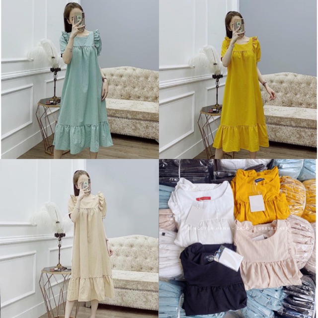 BÁN SỈ VÁY SUÔNG CỔ PHA VIỀN BÈO