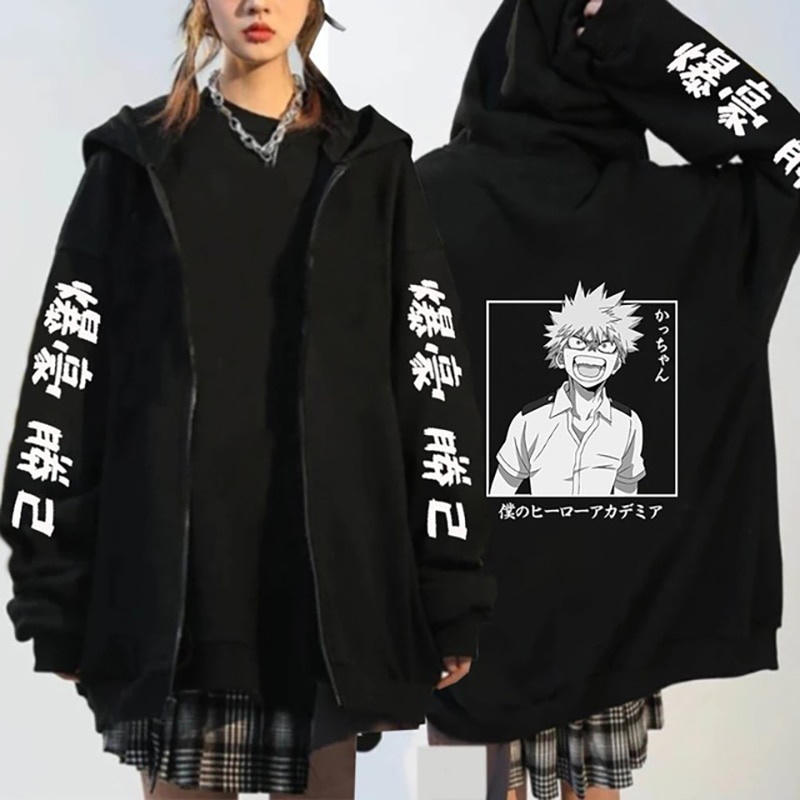 ÁO HOODIE FORM RỘNG Phong Cách Nhật Bản Giới Học Thuật Katsuki Bakugo
