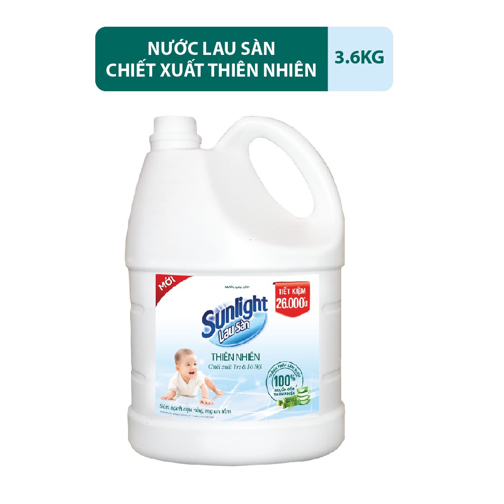 Nước Lau Sàn Sunlight Thiên Nhiên Chiết Xuất Tre &amp; Lô Hội 3,6 Kg - Sạch Dịu Nhẹ - Mẹ An Tâm