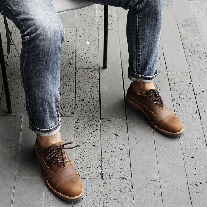 Giày nam da sáp màu nâu REDWING OXFORD, giày da thật cổ thấp TONKIN