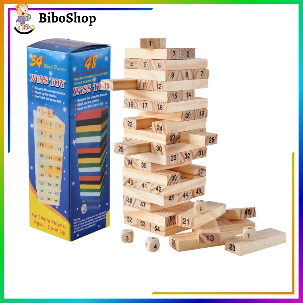 Bộ đồ chơi rút gỗ 54 thanh, đồ chơi sáng tạo giúp bé rèn luyện tính cẩn thận và khéo léo