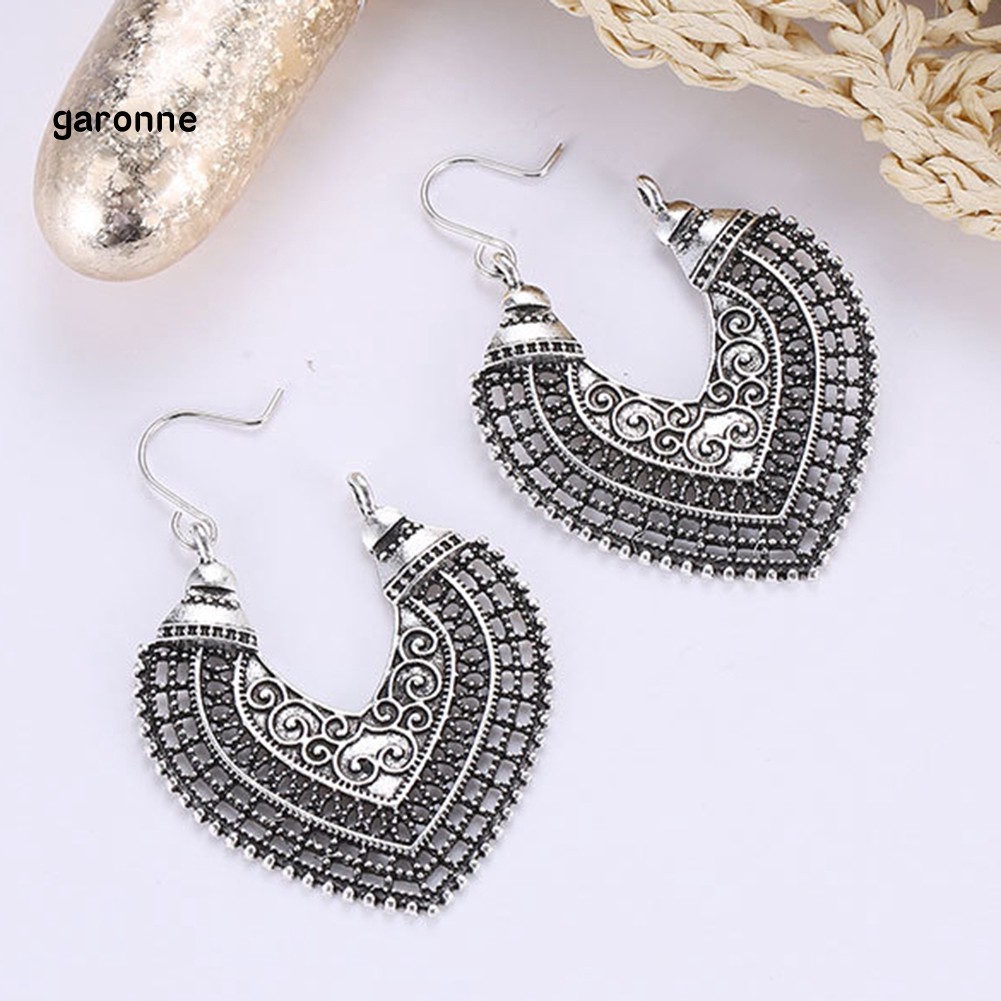 GA_Retro Women Hollow Out Heart Shape Dangle Statement Leverback Earrings Jewelry