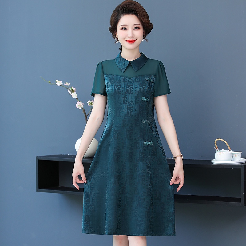 Đầm Dự Tiệc Tay Ngắn Phong Cách Phương Tây Thời Trang Mùa Hè Mới Dành Cho Phụ Nữ Trung Niên 2022