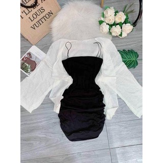 Đầm ôm body 2 dây bún kiểu nhún sườn 2 bên xinh xinh chất thun borip mềm mịn tôn dáng
