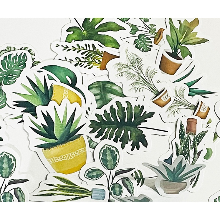 Hộp 46 chiếc sticker chậu cây cảnh màu trầm dùng decor Sổ Bullet Journal, Scrapbook, Thư thiệp quà - Tanpopo Sticker