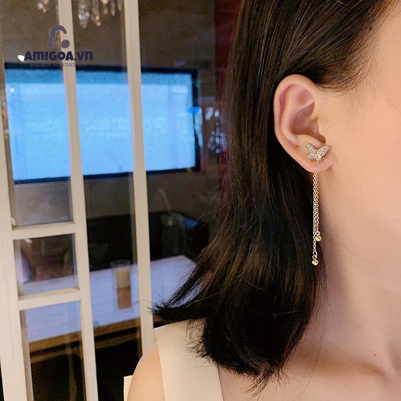 ✨✨ BUTTERFLY Đôi Bông Tai Dáng Dài Mạ Bạc 925 Hình Bướm Xinh Xắn Cho Nữ