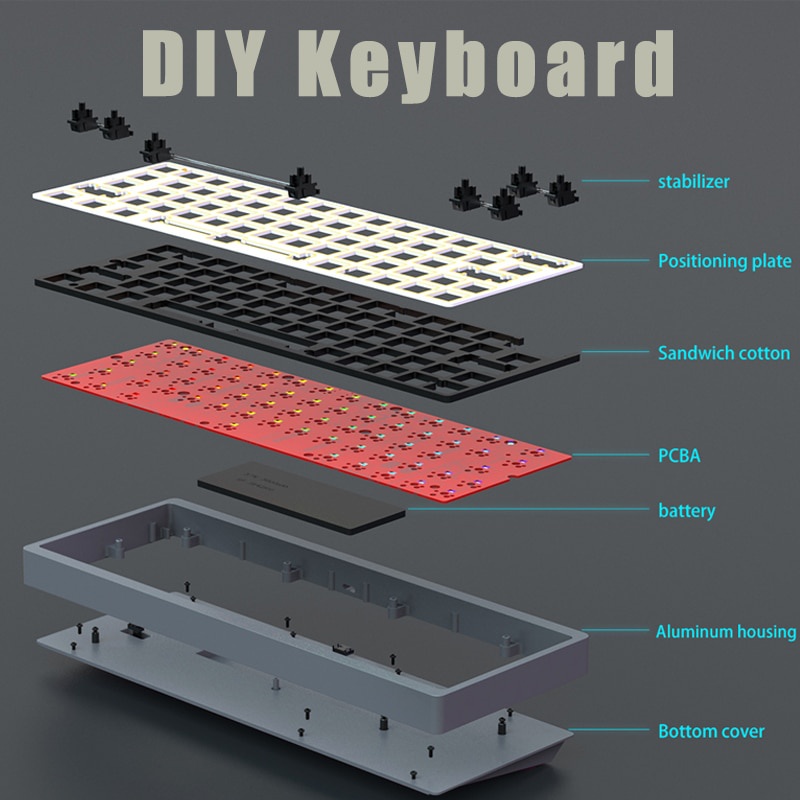 Kit bàn phím cơ Ajazz AC064 Nhôm CNC - hotswap - 3 mode