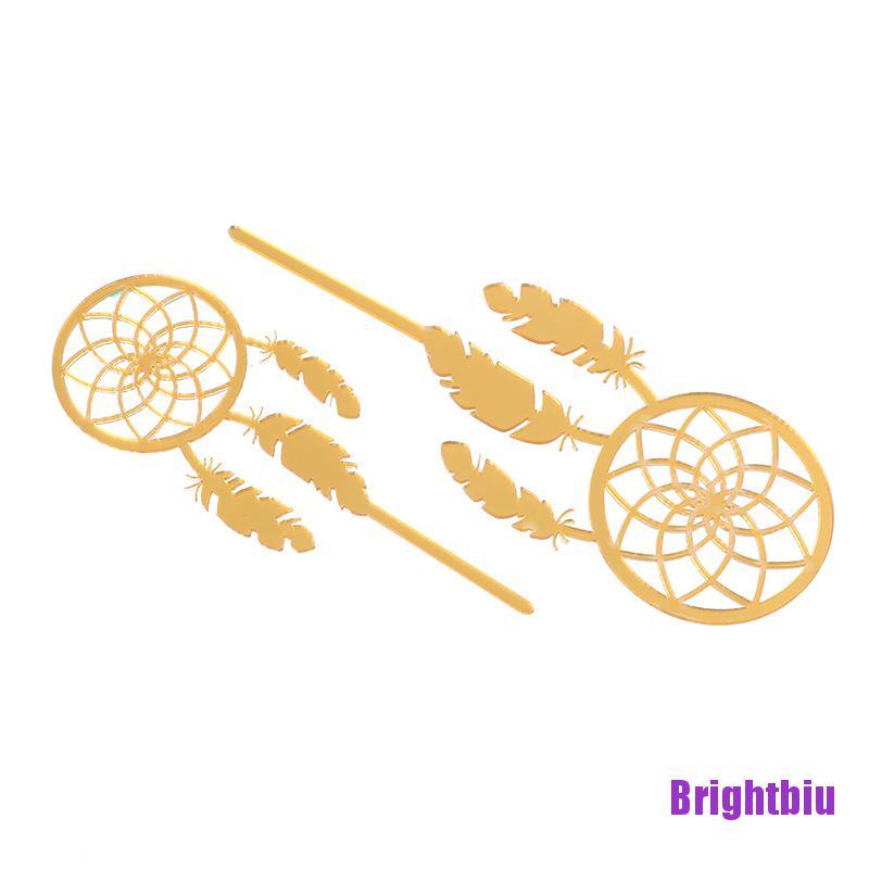 Phụ Kiện Trang Trí Bánh Kem Hình Dreamcatcher Bằng Acrylic Màu Vàng Nhỏ Xinh