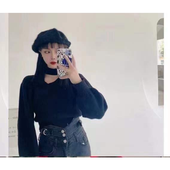 DUNEA Áo sweater cổ chữ V phong cách cổ điển dành cho nữ