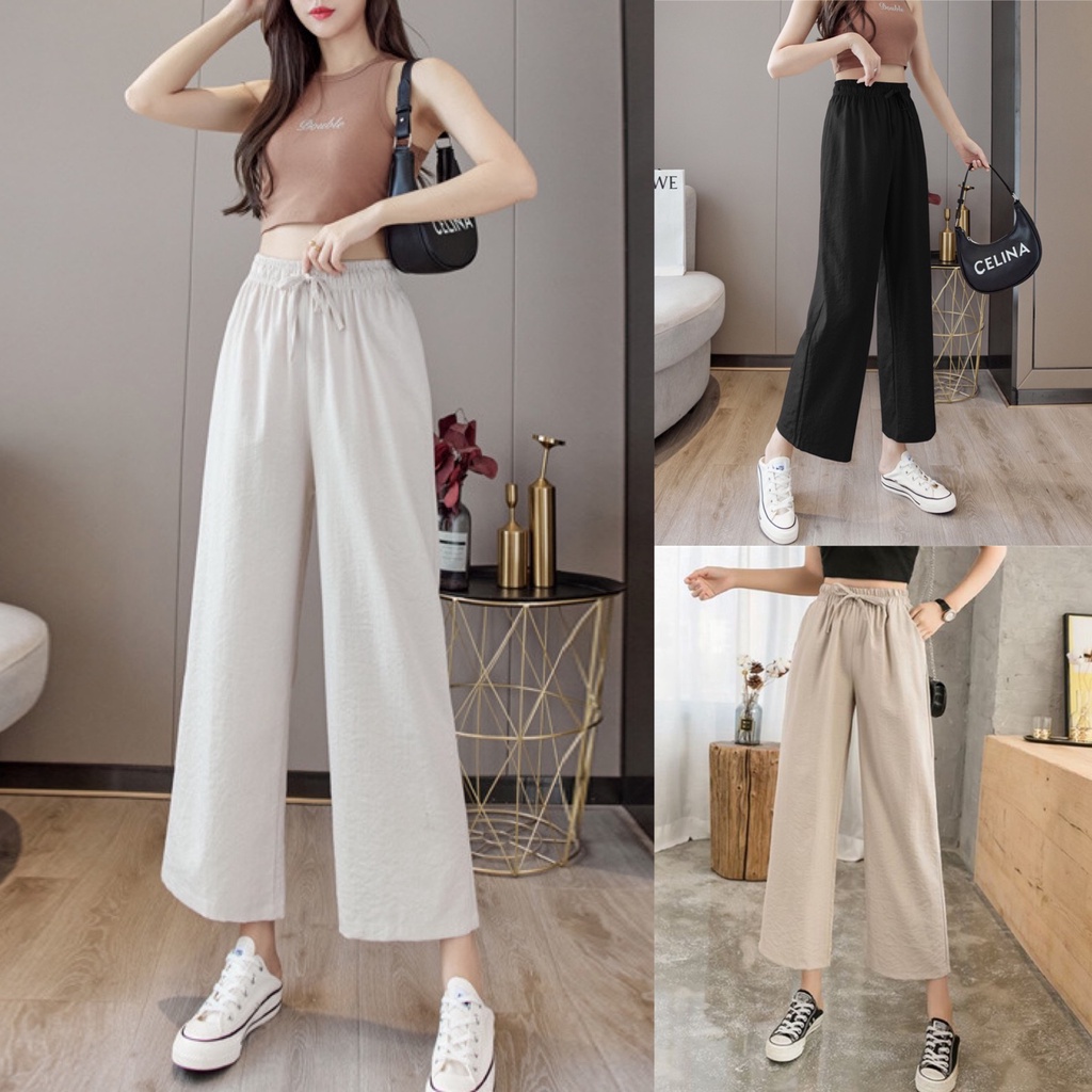 Quần dài nữ ống xuông cạp chun chất đũi mềm mát thoải mái PANOSI - Mã Q329