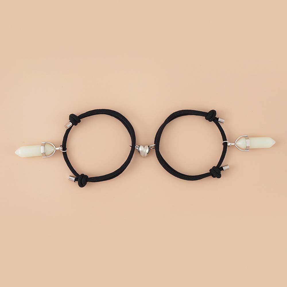 Set 2 Vòng Tay Mặt Hình Trái Tim Lục Giác Phát Sáng Phong Cách Hàn Quốc Dành Cho Bạn Thân