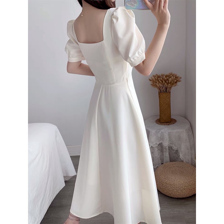 Đầm trắng đầm dự tiệc sang trọng đầm thiết kế đầm công sở đầm cổ vuông đầm khoét eo váy đi chơi váy nữ váy dài váy nữ xinh váy công chúa váy sang chảnh