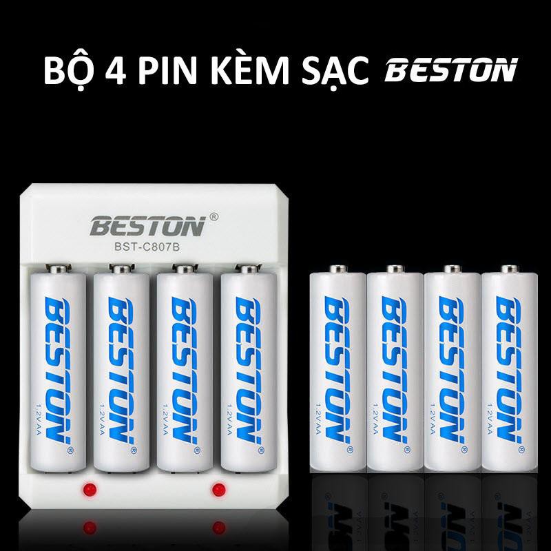 Bộ 04 Pin sạc AA AAA, Sạc pin chính hãng BESTON | Bảo hành 2 tháng