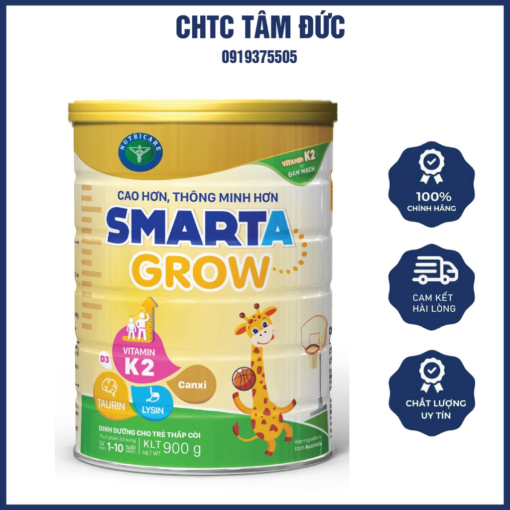 Lon Sữa Bột Dinh Dưỡng Nutricare Smarta Grow 900g  Giúp Bé Tăng Chiều Cao Vượt Trội