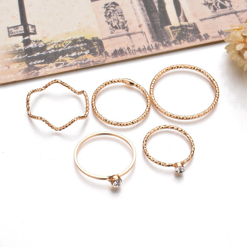 Set 5 nhẫn AHELLOGIRL kim loại đính đá phong cách Hàn Quốc dành cho nữ