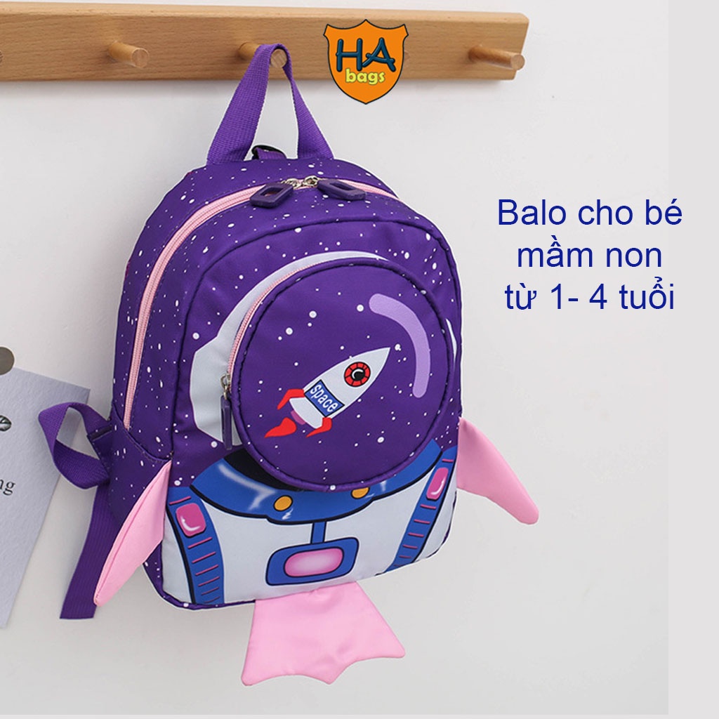 Balo cho trẻ mầm non siêu nhẹ HABAGS  kích thước 21x21x10cm, kiểu dáng tàu vũ trụ, có dây chống lạc HA1008