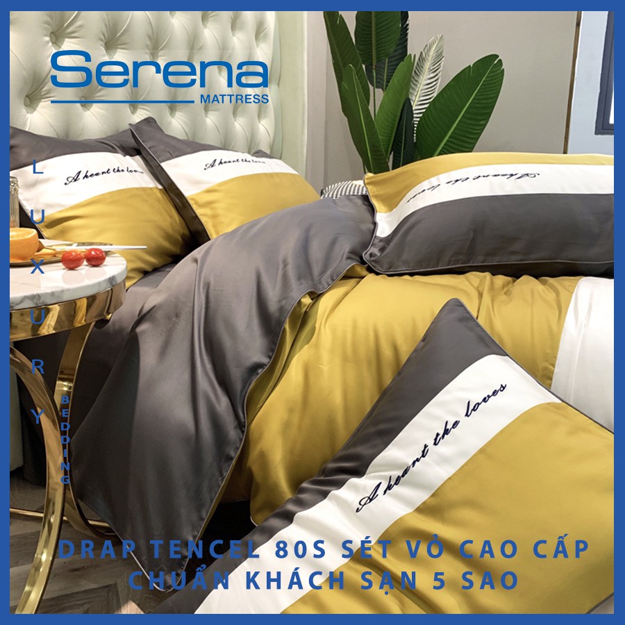 Bộ chăn ga gối Drap Tencel 80s Serena Cao Cấp Phong Cách Hàn Quốc 5 món chăn ga gối chần bông – Hệ Thống Nệm