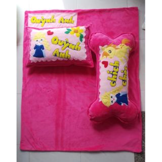 Bộ chăn, gối nằm và gối ôm handmade cho bé đi học