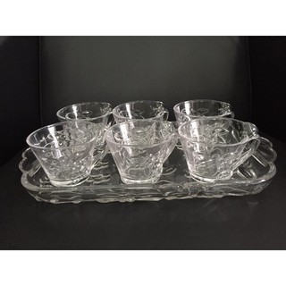 Combo 6 cốc uống nước, cà phê, trà có tay cầm cách điệu kèm khay đựng thủy tinh