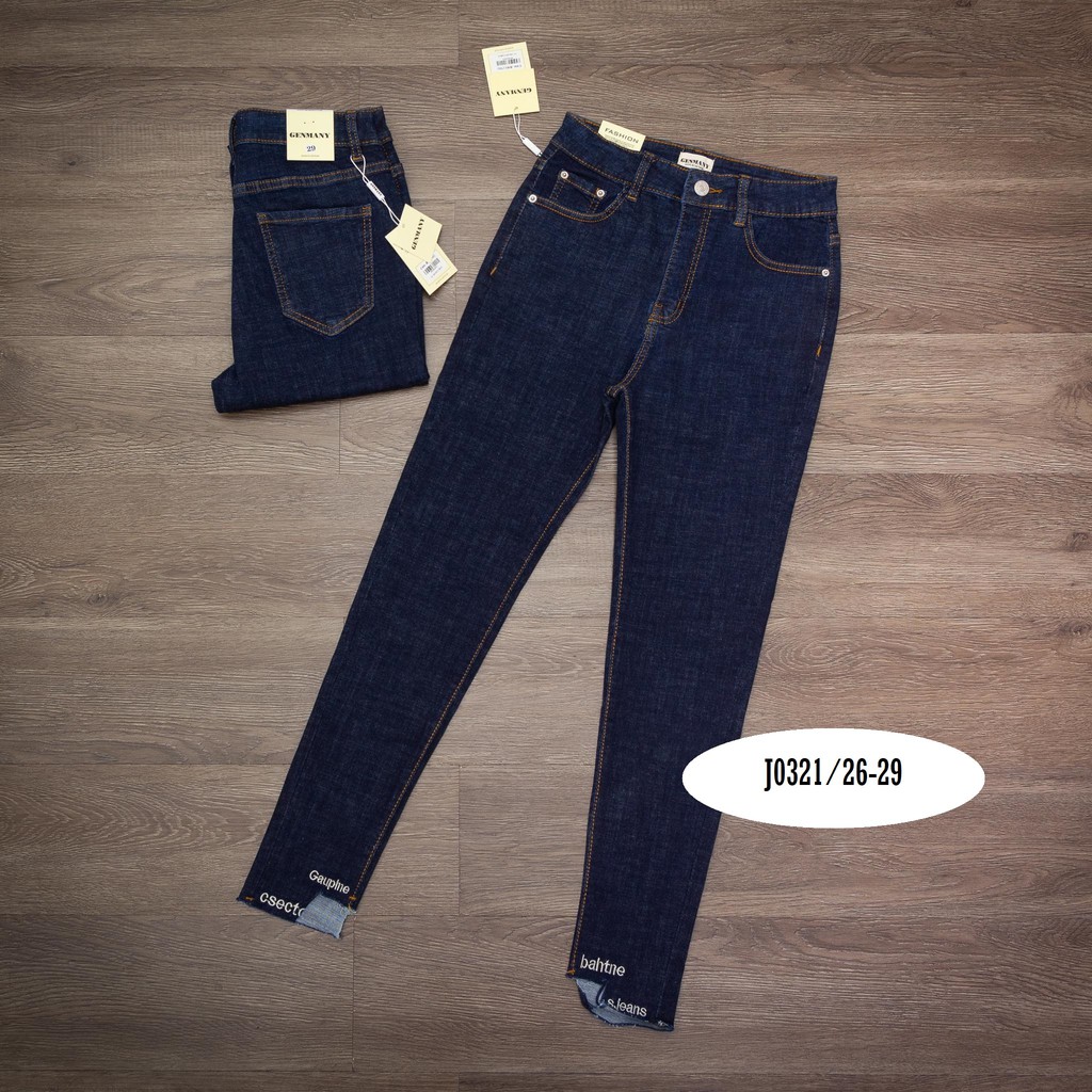 Quần Jean Nữ Skinny Xanh Đậm Lai Thêu Chữ Thời Trang J0321