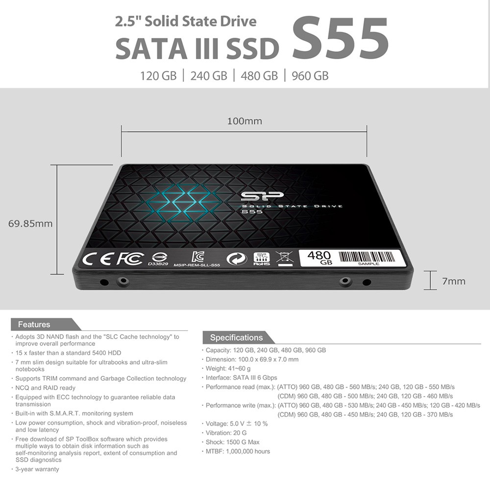 Silicon Power Slim S55 Ssd 2.5 "sata Iii 3d Tlc - 120gb