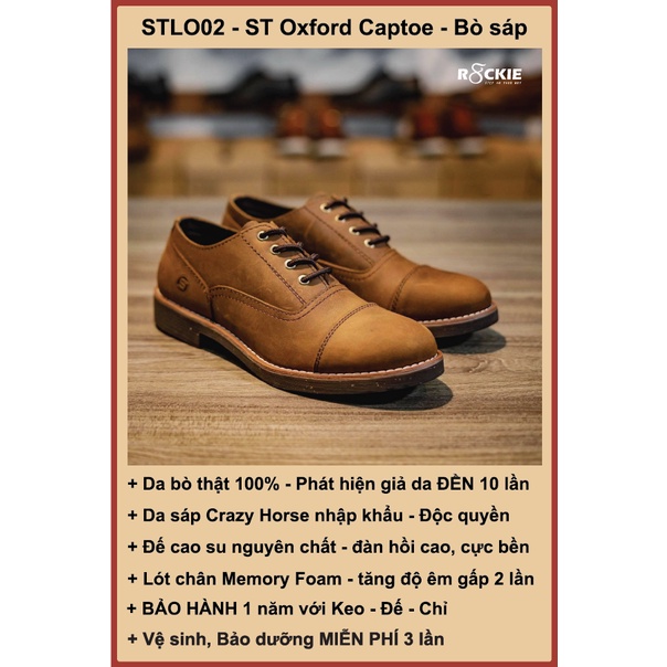 Giày da nam ST oxford Captoe - da bò thật 100% - da sáp crazy horse -STLO02 - R8ckie