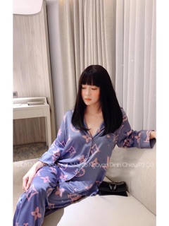 Đồ Bộ Pijiama Lụa Satin Hình LV Tay Dài