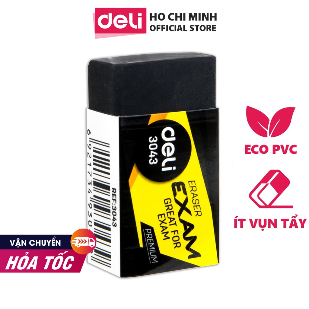 [Mã LIFEDELI20K5 giảm 20K đơn 0Đ] Gôm tẩy 2B Deli, 40×22×12mm, Đen - 1 viên - E3043