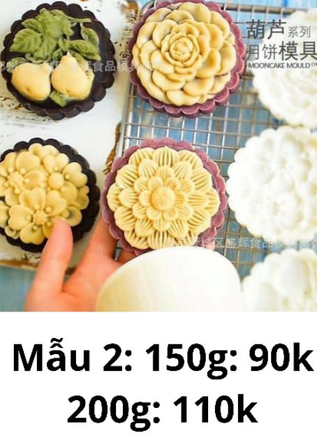 Khuôn trung thu lò xo mẫu mới hoa lộc, chim, cá, trái lê, kỳ lân, thỏi vàng, khánh size 150g-200g