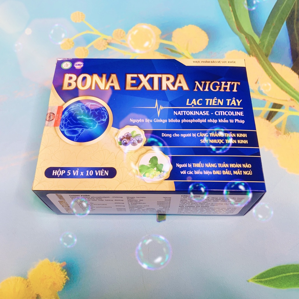 BONA EXTRA DAYS &amp; NIGHT chứa Ginkgo biloba, Viên uống hỗ trợ hoạt huyết, tăng cường tuần hoàn máu não Hộp 5 vỉ x 10 viên