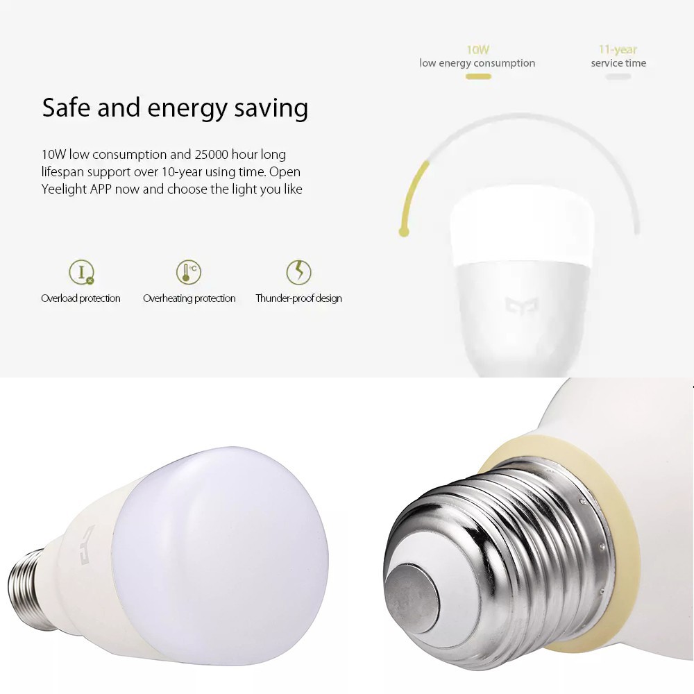 ✎✱♞Bóng đèn LED thông minh Xiaomi Yeelight E27 trắng và ấm 1700k-6500K điều khiển từ xa WiFi qua ứng dụng Mi Home