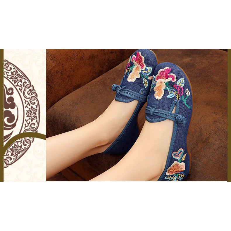 Giày búp bê thêu hoa phong cách Trung Hoa thanh lịch cho nữ | BigBuy360 - bigbuy360.vn