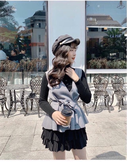 Set áo len + gile dạ buộc eo