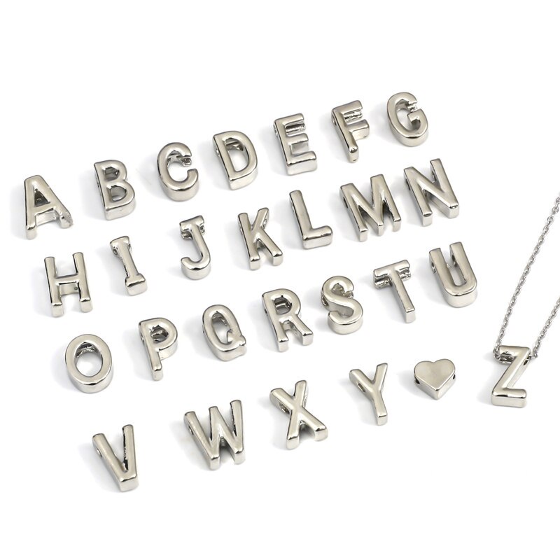 Bộ 5 mặt vòng cổ hợp kim kẽm mạ bạc hình trái tim khắc chữ cái A-Z dùng làm trang sức vòng đeo tay/vòng cổ