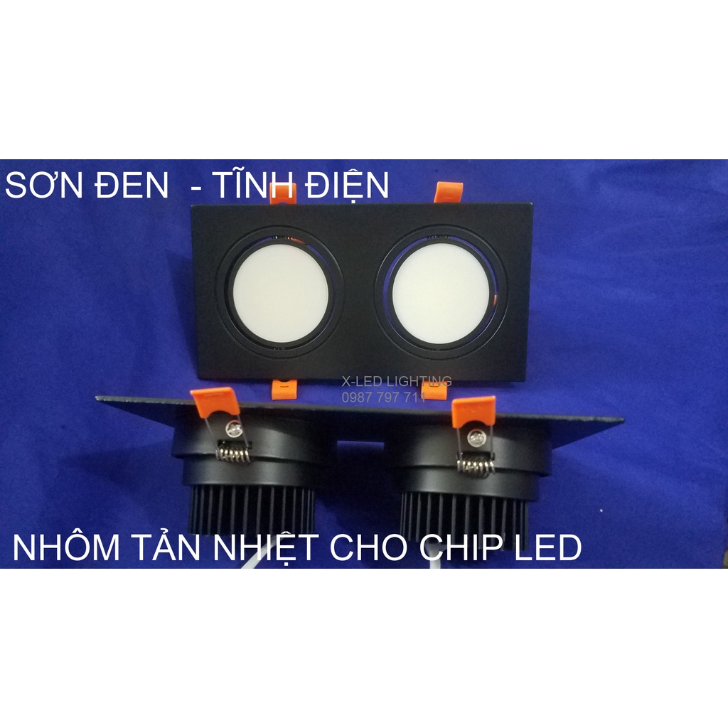 Đèn âm trần đôi chống chói , 2 bóng - Vỏ đen - 7w, 10w