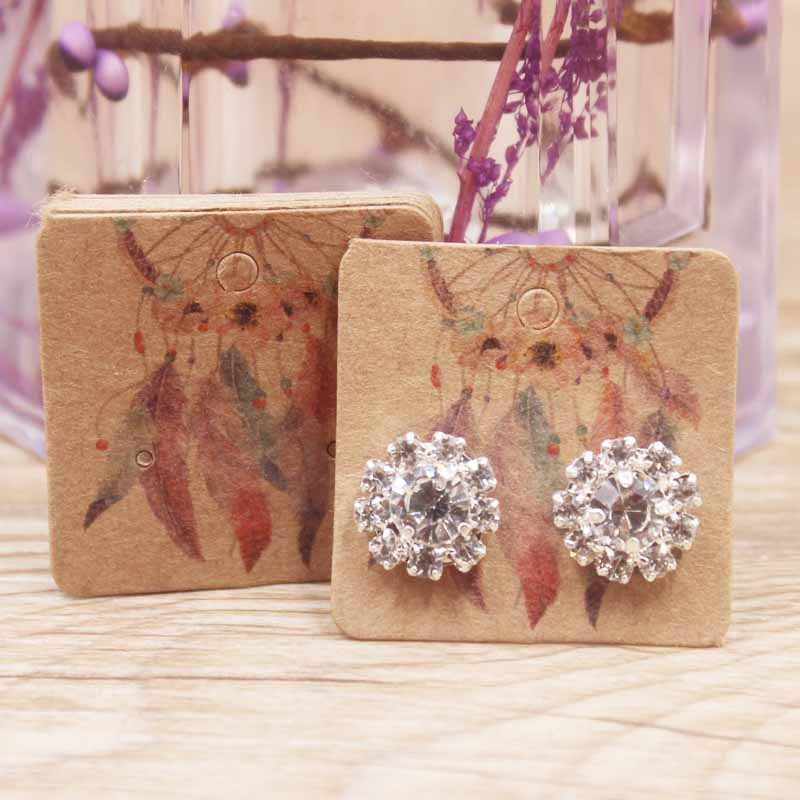 Set 100 Thẻ Giấy Hình Vuông 3 * 3 Cm Đựng Trang Sức Bông Tai