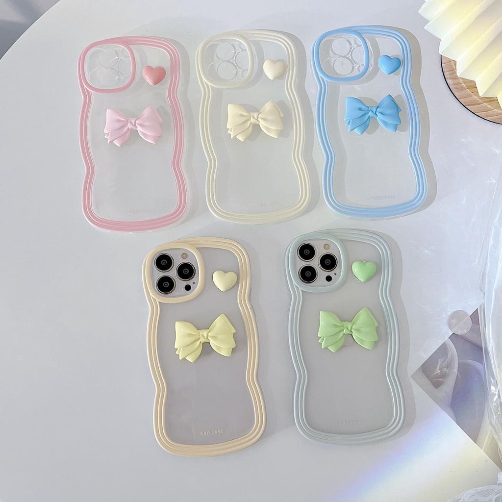 Ốp Điện Thoại Tpu Mềm Trong Suốt Màu Kẹo Hình Nơ Trái Tim 3D Cho iPhone 11 12 13 pro max xr x xsmax