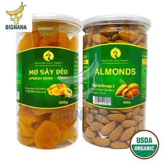 Combo Hạnh Nhân Mỹ Tách Vỏ Nguyên Vị 500gr, Mơ Vàng Sấy Dẻo Nhập Khẩu Thổ Nhĩ Kỳ 500gr