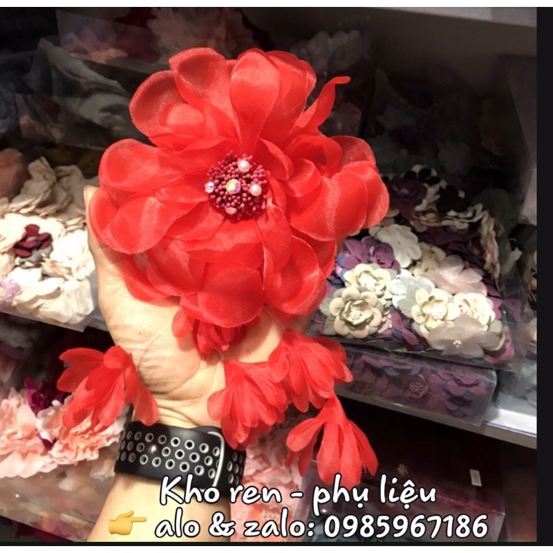 Hoa voan hàn đính váy áo, cài áo hàng loại 1 bông to siêu xinh