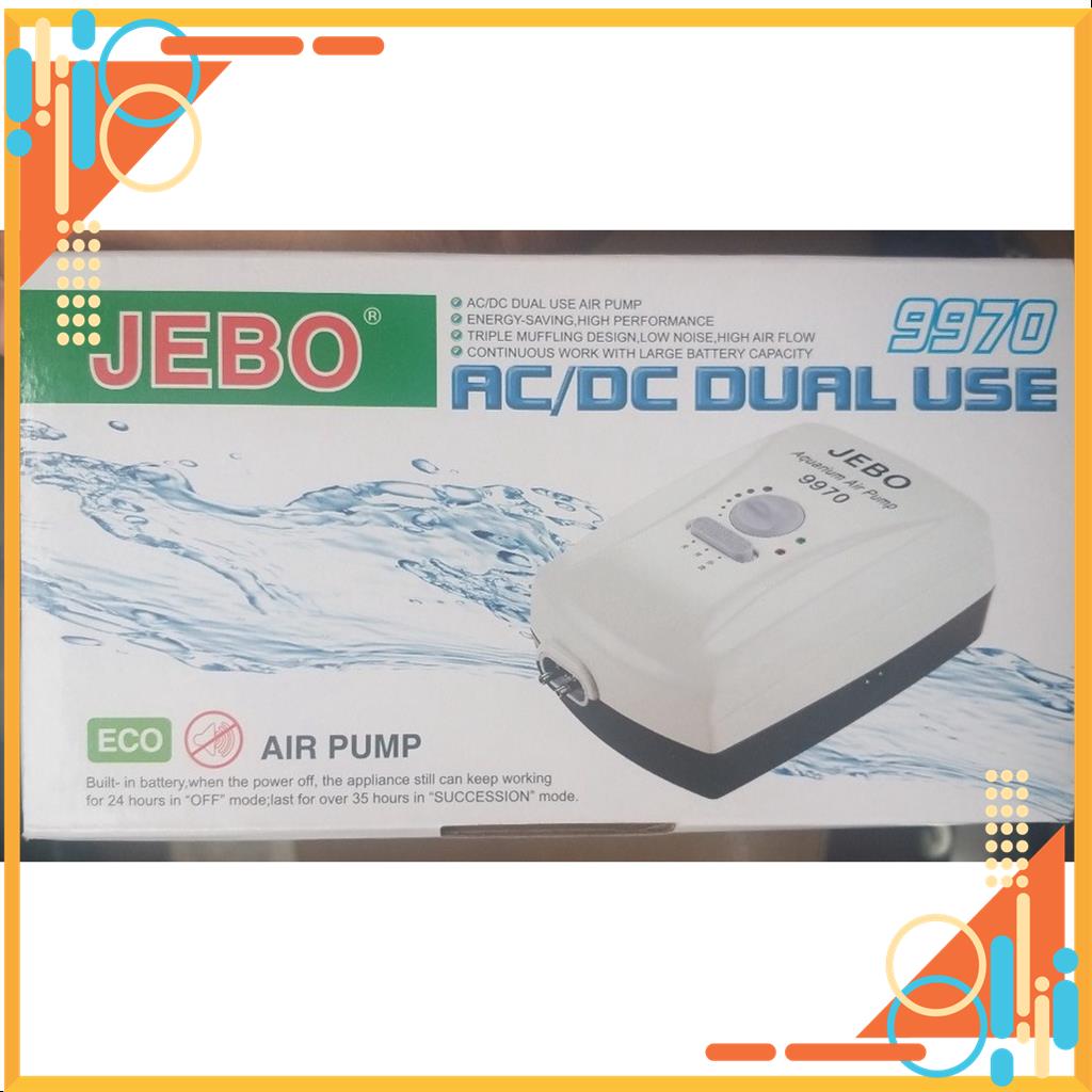 Máy thổi oxy tích điện 2 vòi ĐỀ PHÒNG CÚP ĐIỆN JEBO-9970 thích hợp cho hồ cá cảnh, hồ thủy sinh và đi câu cá MSP14455