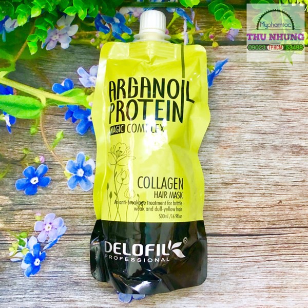 Hấp dầu Collagen Delofil Argan Oil Protein siêu mượt 500ml (túi)