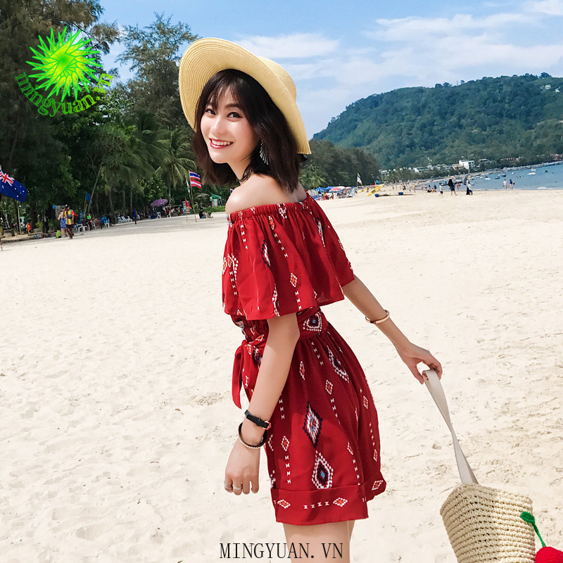 ( Mingyuan )New one-shoulder beach slim dress
