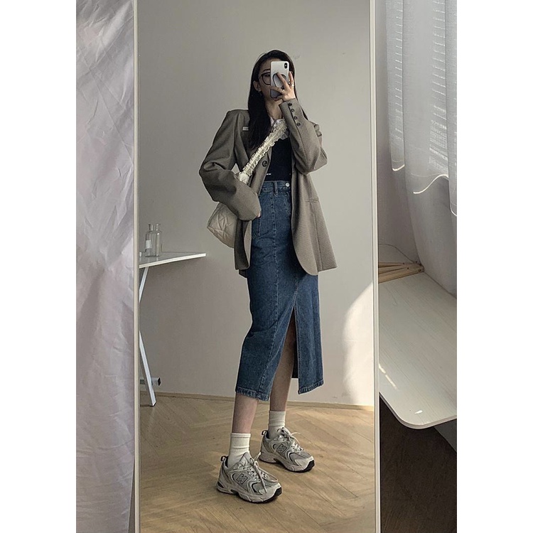 Chân váy jeans dáng dài phong các Hàn Quốc