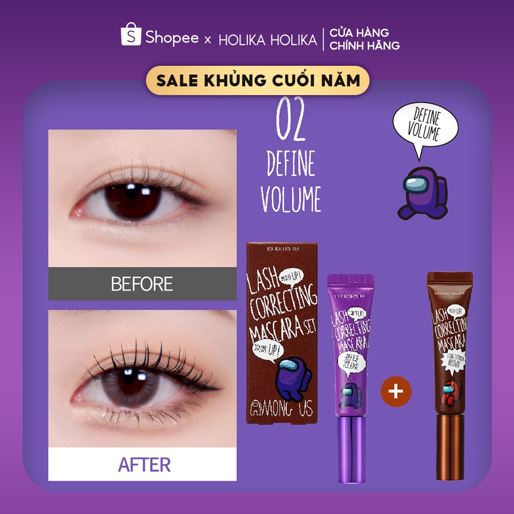 Set 2 chiếc mascara không trôi, làm cong mi kèm tẩy trang chuyên dụng Holika Holika Lash Correcting